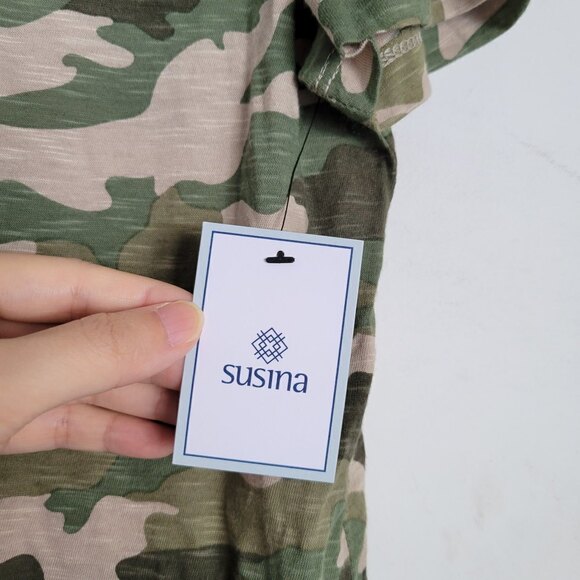NEW Nordstrom Susina Army Green Military Camo Cotton Short Sleeve Tee Shirt Sm - Picture 10 of 14